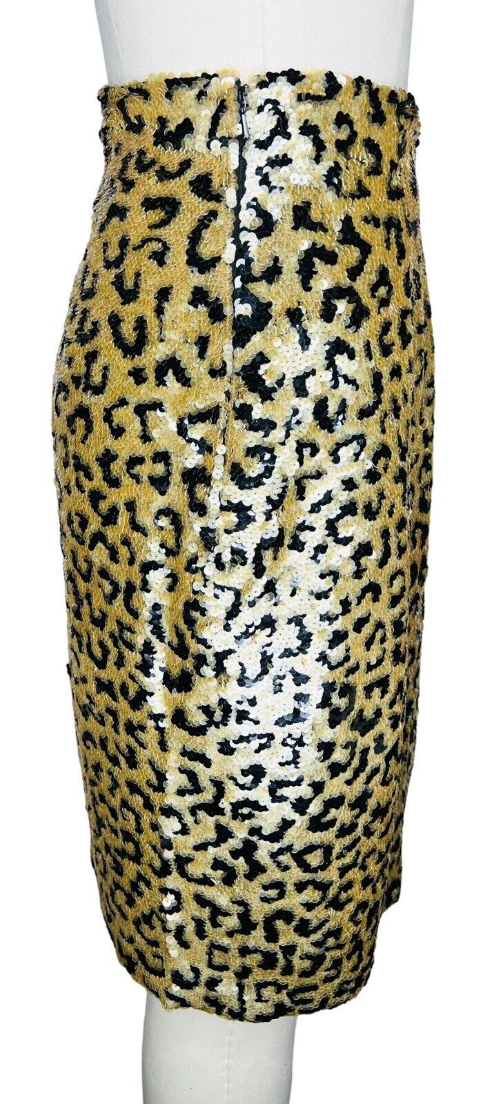 Oleg Cassini Black Tie Sequined Leopard Print Silk Pencil Skirt Size 10