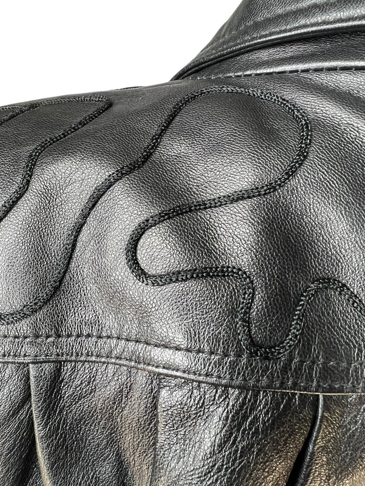 Women’s Black Italian Leather Cropped Jacket Embroidered Shoulder By Regal