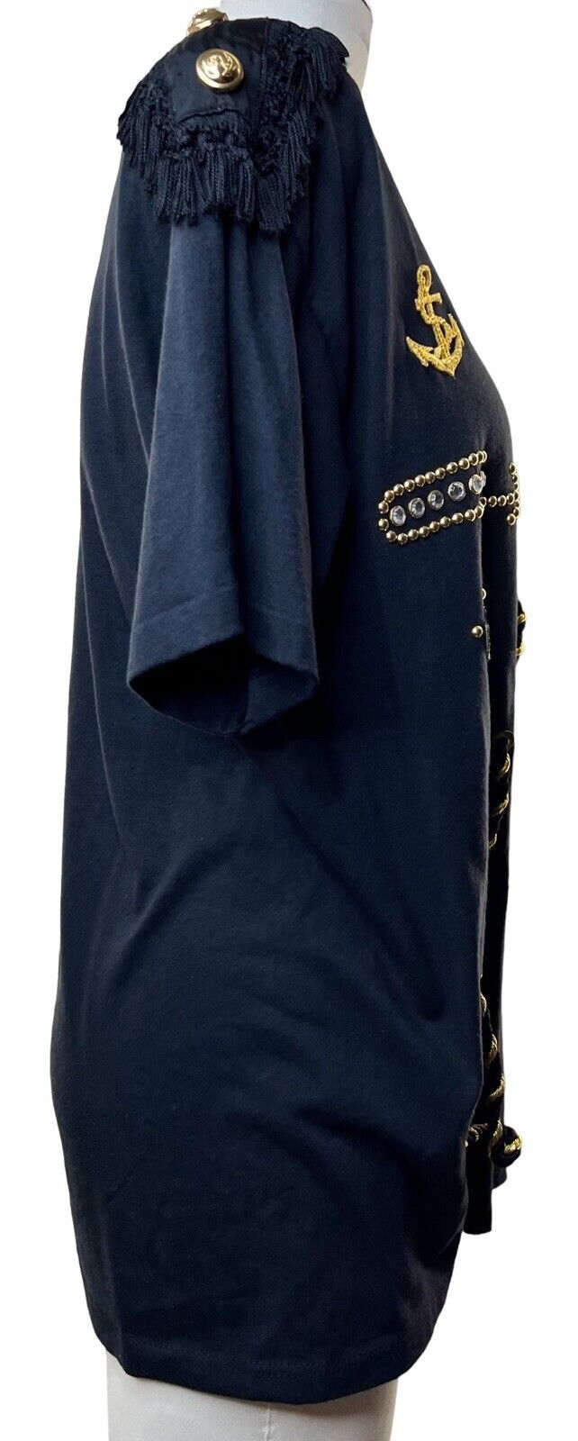 Clodia Dee NY Womens Black Tee Fringe Gold Sailor Size Large