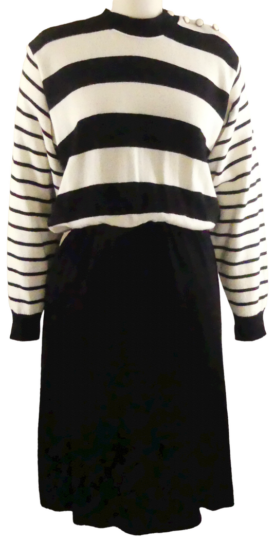 Schrader Knit Black & White Cotton & Rayon Dress Size M