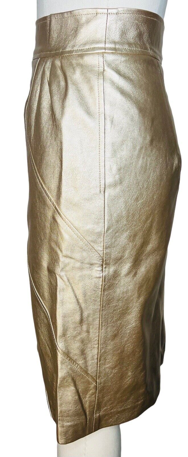 FRNCH Paris Vegan Leather Gold Pencil Skirt Size M