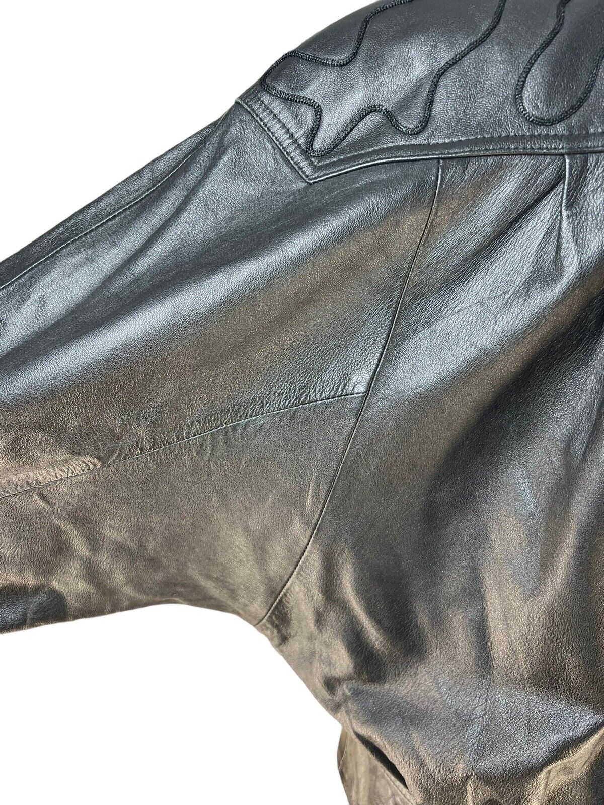 Women’s Black Italian Leather Cropped Jacket Embroidered Shoulder By Regal