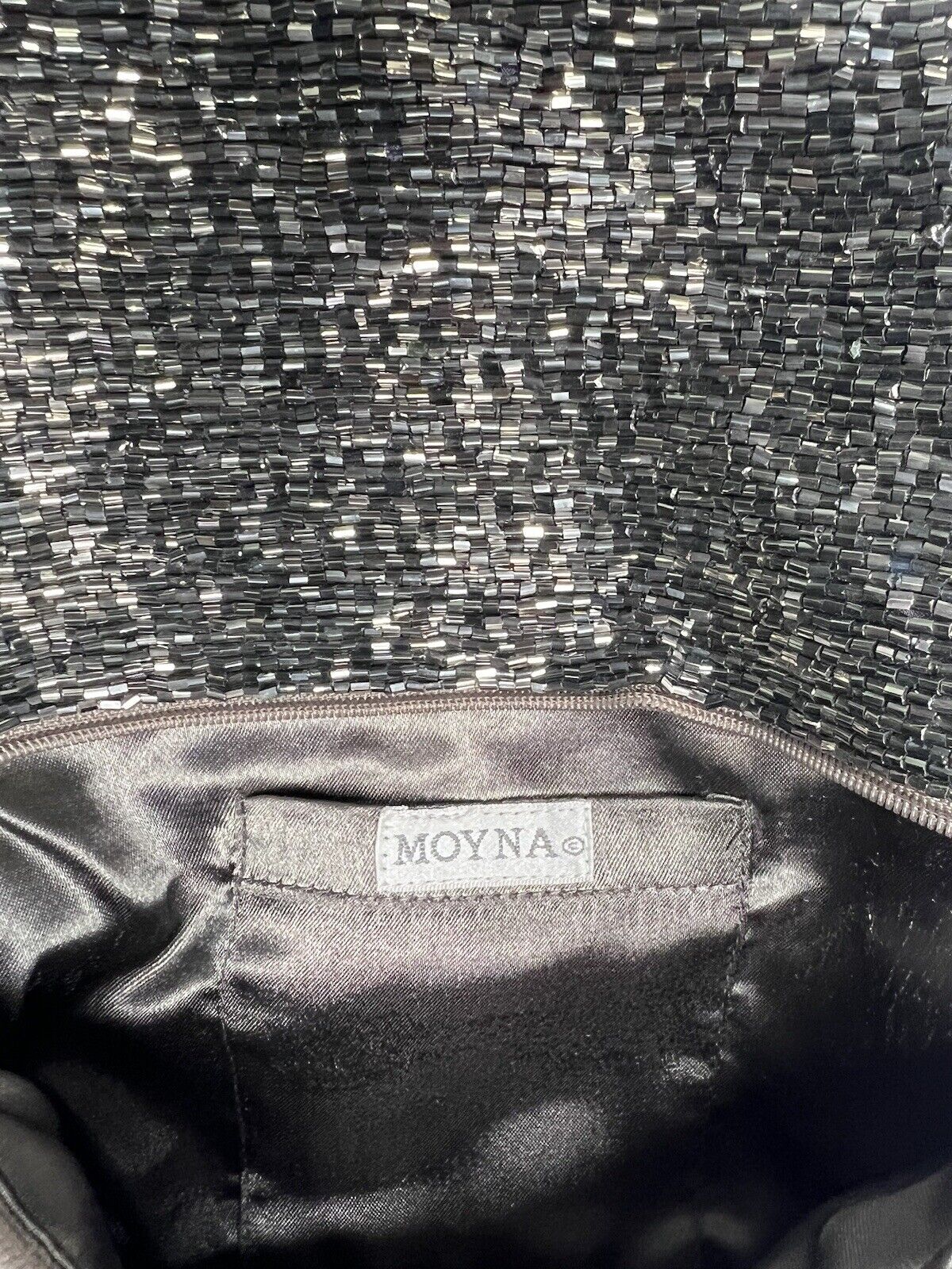 Moyna Fold-over Pewter Beaded Zip Clutch