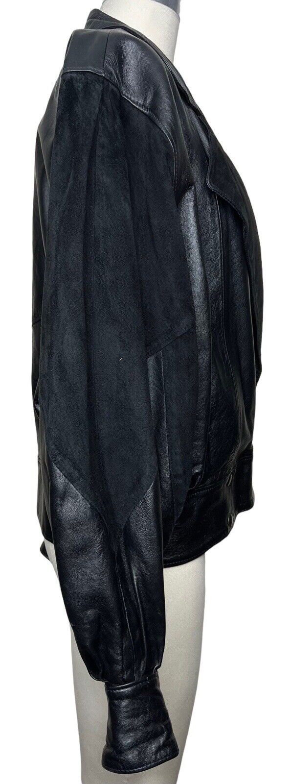 Women’s Black Leather & Suede Batwing Cropped Jacket Size S/M