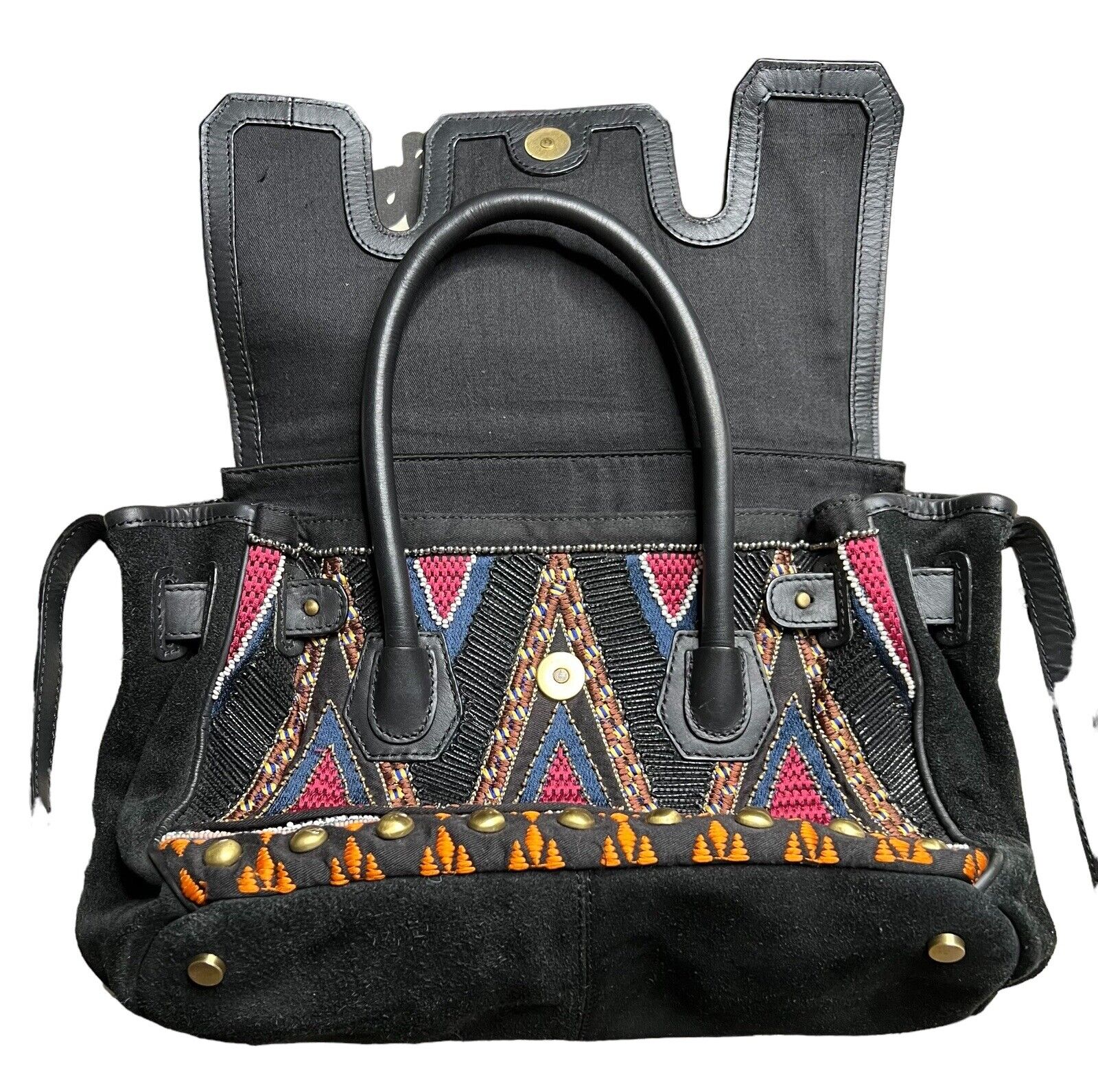 Sam Edelman  Leather & Suede Beaded Embroidered Studded Top Handle Cross Body