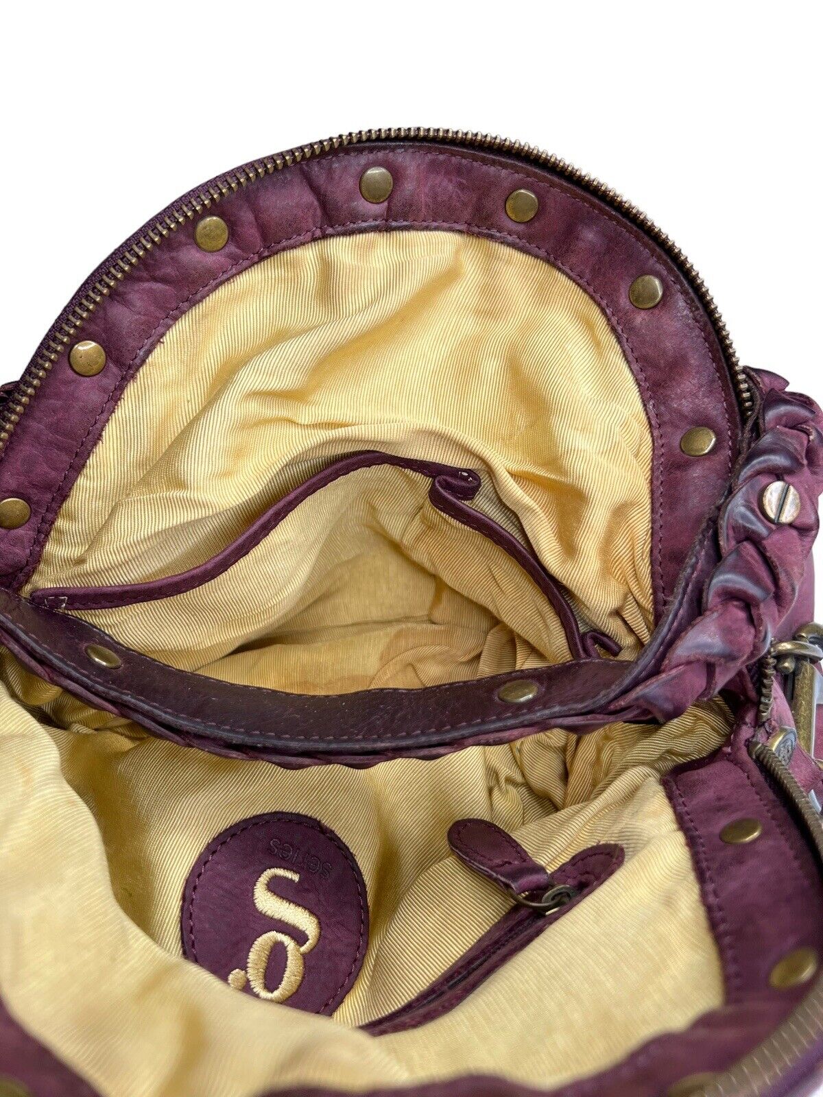 Cole Haan G Series Plum Leather Handbag Coins Double Top Handle