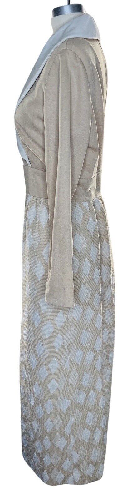 Momentum 70’s Vintage Argyle Print Tan & White Maxi Dress Size 14