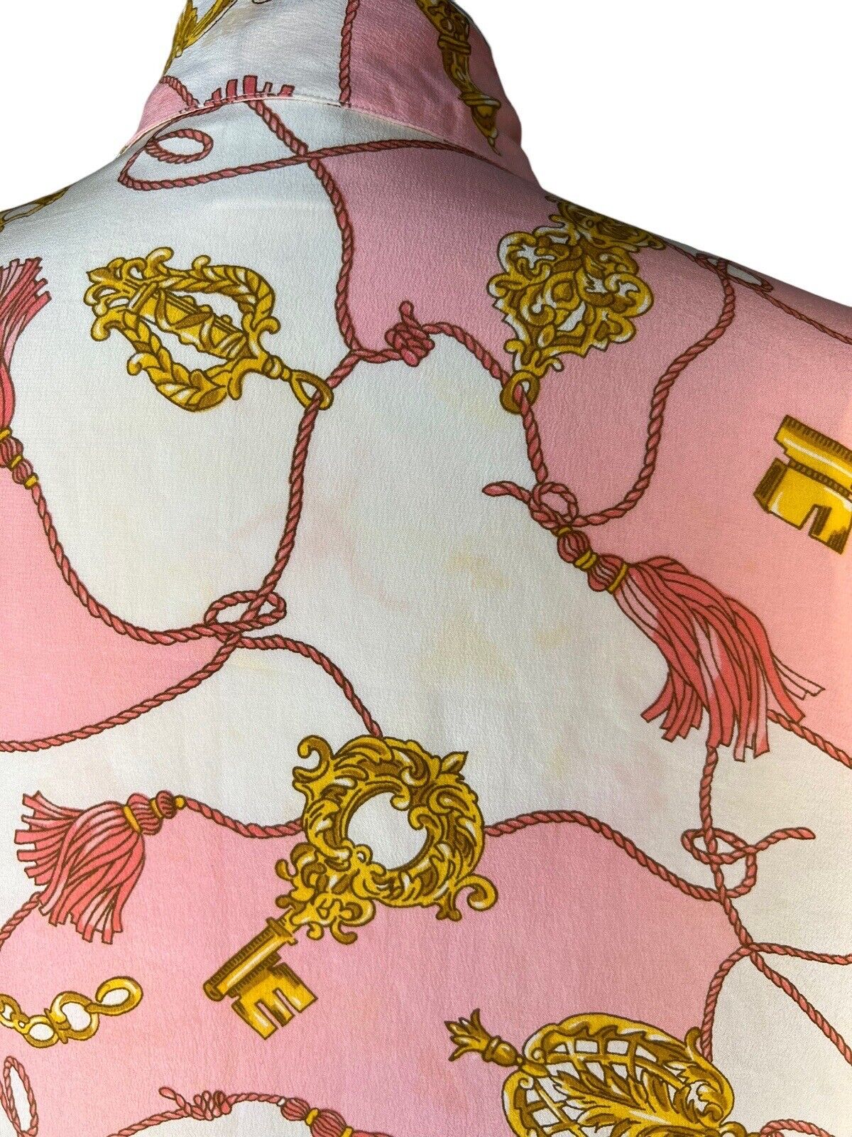 CW Clifford & Willis Baroque Italian Chain Pink Silk Button Up Blouse Size 8