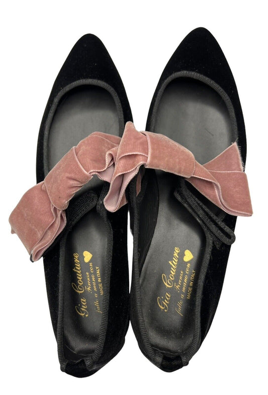 Gia Couture Black Velvet Ballet Flats New Size 40/9 US