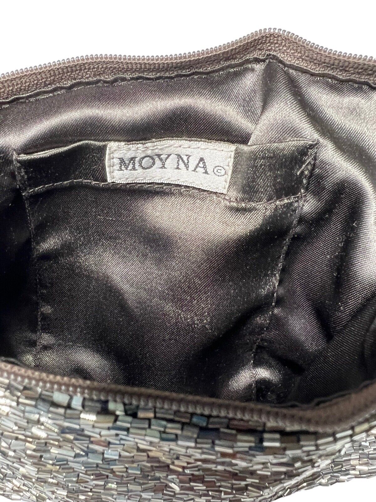 Moyna Fold-over Pewter Beaded Zip Clutch
