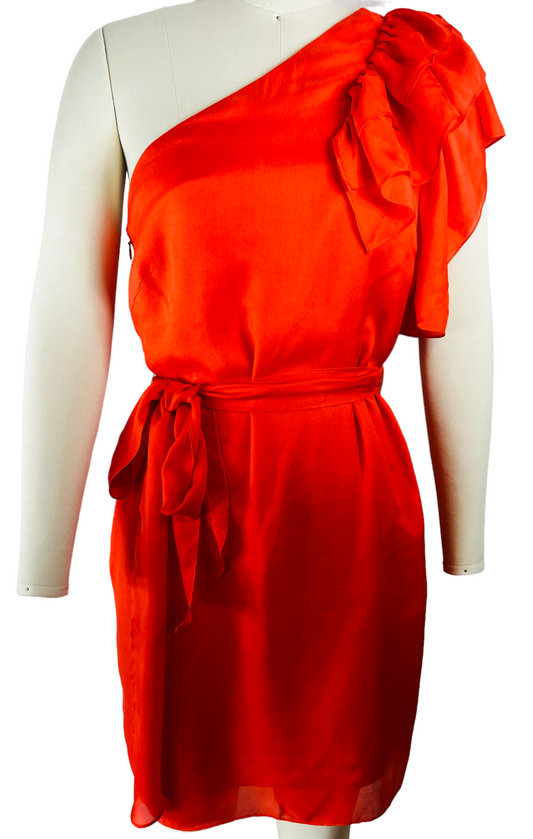 Milly of New York Silk Orange Assymetrical Halter Dress Size 6