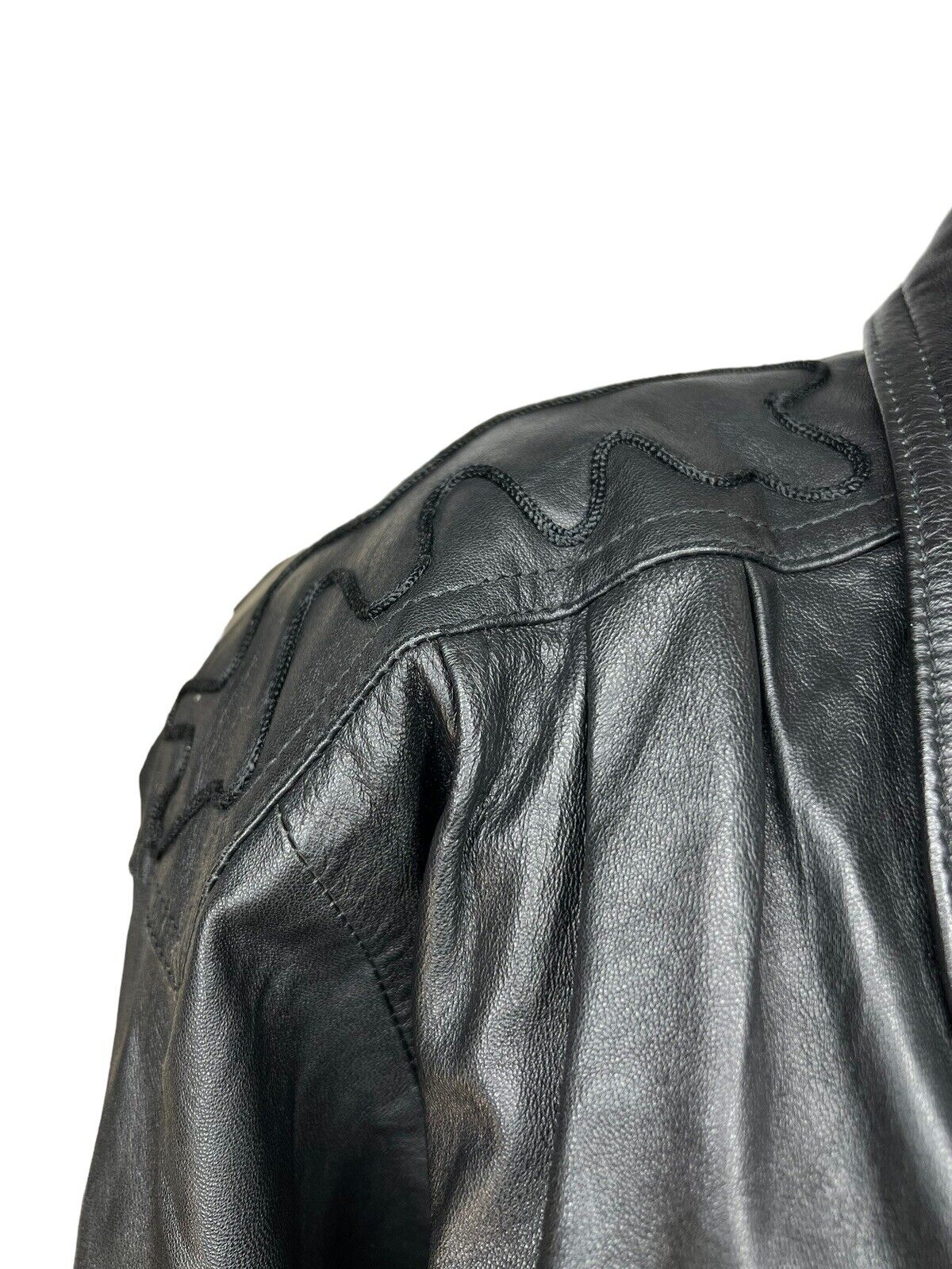 Women’s Black Italian Leather Cropped Jacket Embroidered Shoulder By Regal