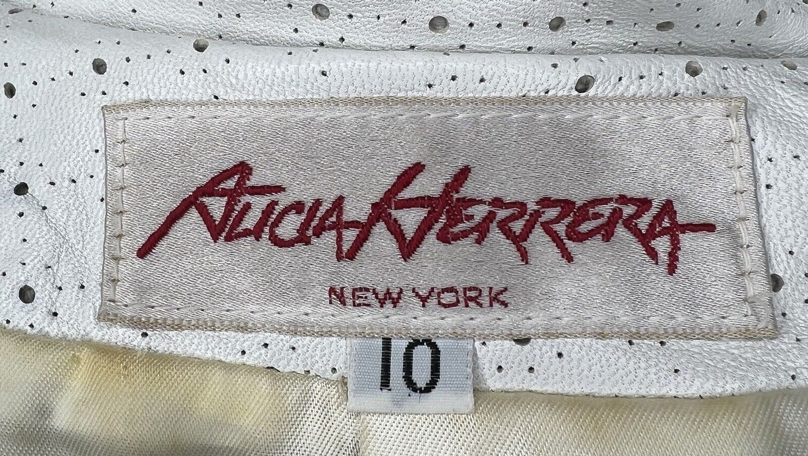 Alicia Herrera White Perforated Leather Blazer Size 10