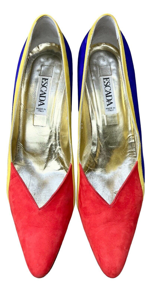 Vintage Escada Colorblocked Suede Shoes Size 9AA