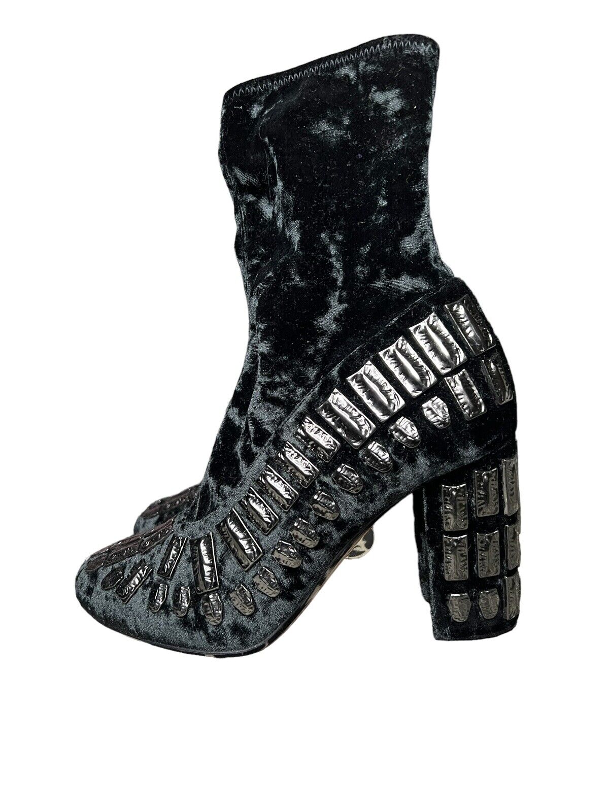 Samuele Failli Charcoal Studded Velvet Booties Size 37.5/6.5 New