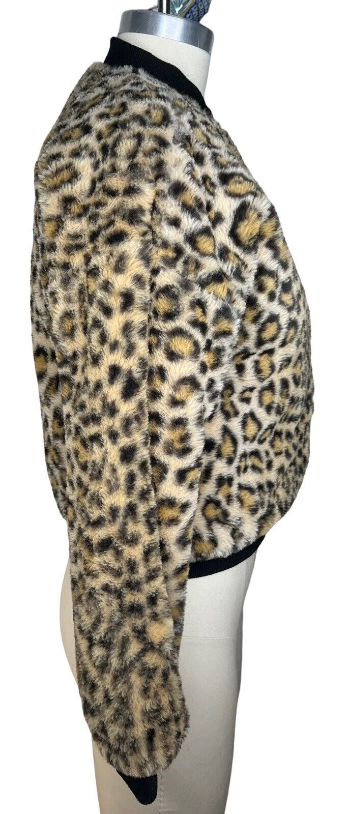 Women’s Reversible Gold Lame Leopard Print Faux Fur Baseball Jacket Size Small