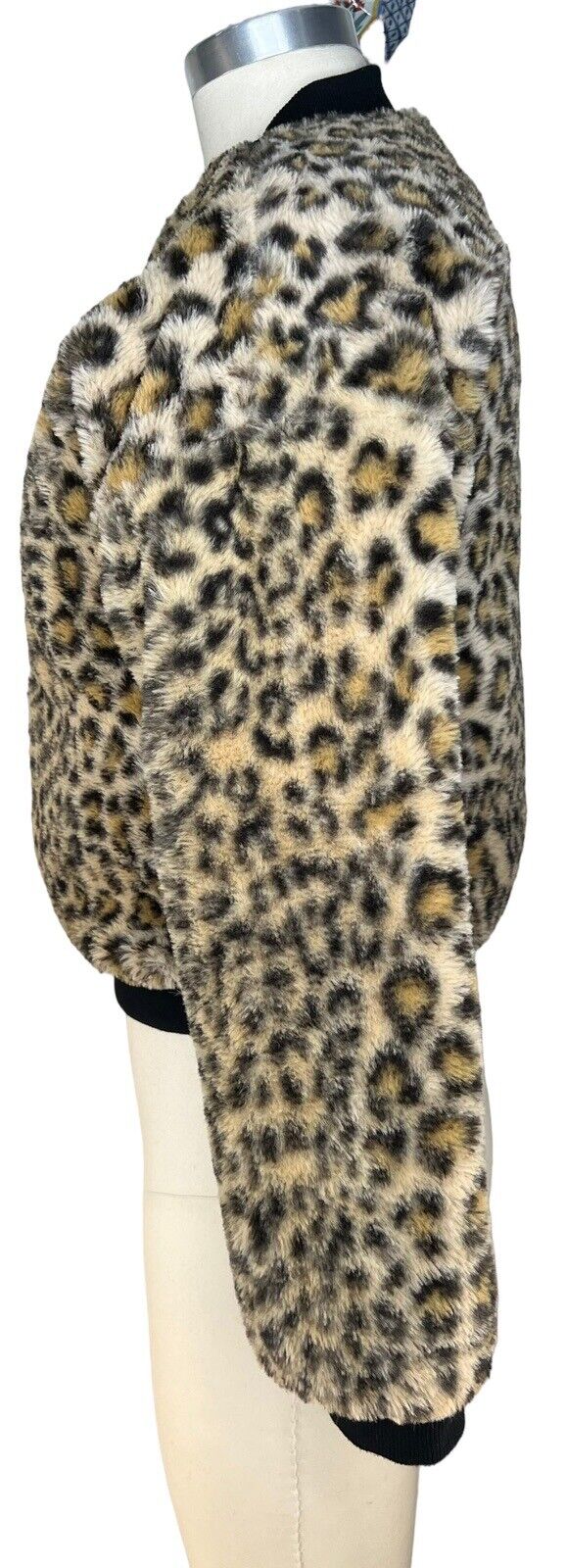 Women’s Reversible Gold Lame Leopard Print Faux Fur Baseball Jacket Size Small