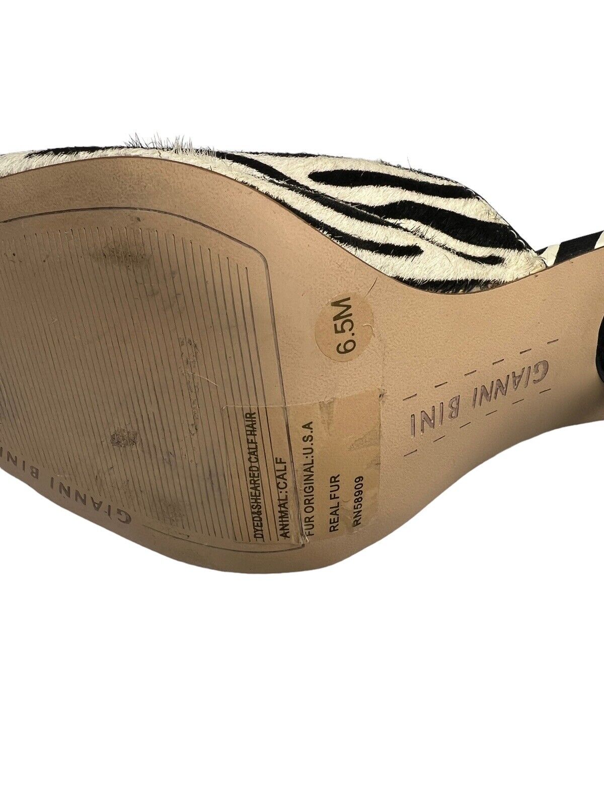 Gianni Bini Calfskin Mules Lucite Trapezoid Spool Heel Shoes