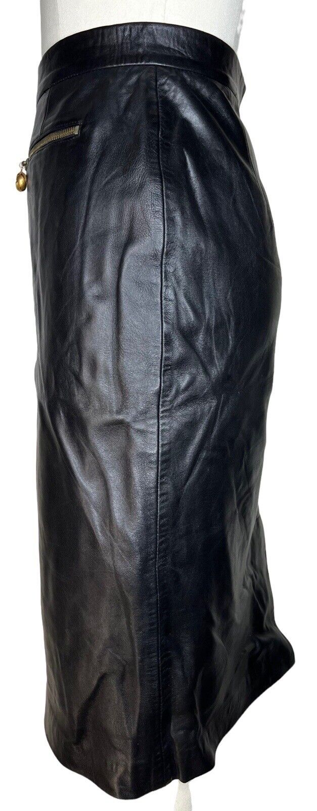 Women’s Black Leather Knee Length Straight Skirt Carlisle Size 12
