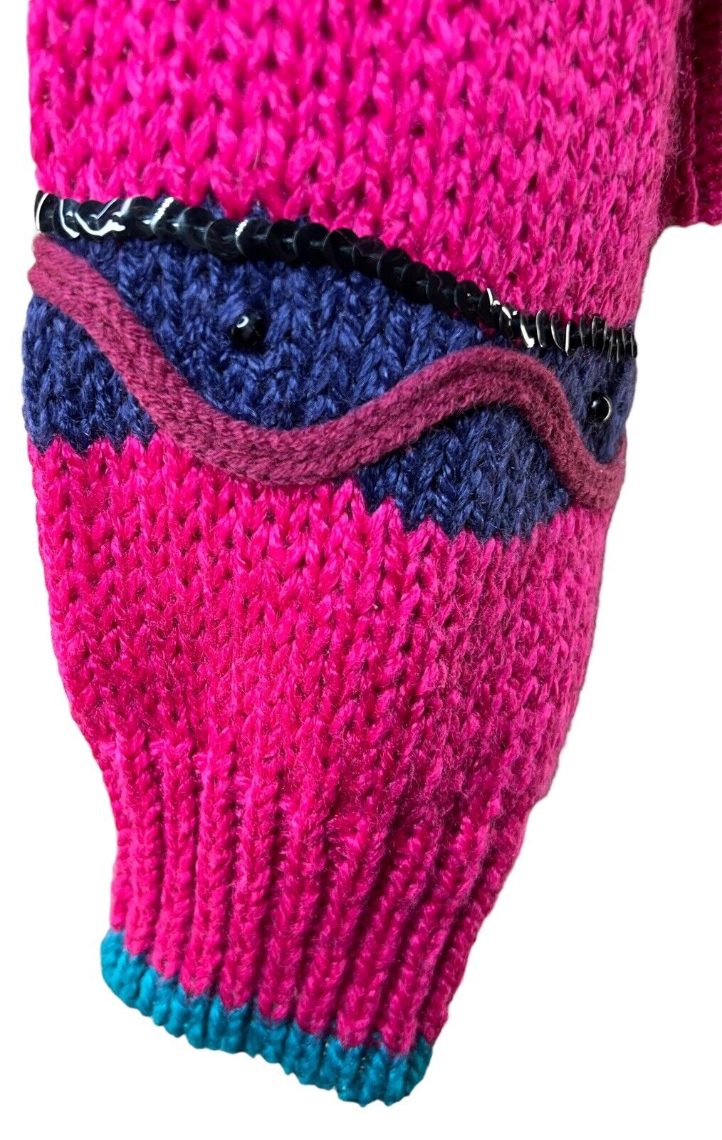 Women’s JJ Fargo Hand Knit Multicolored Beaded Sequins Pullover Sweater Size S