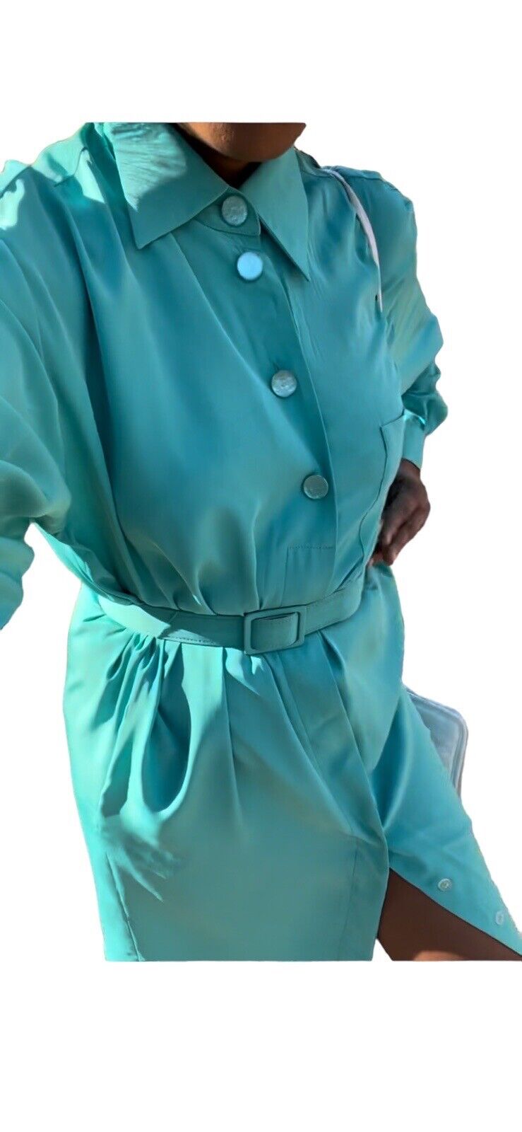 Schrader Teal Belted Shirt dress Size 10