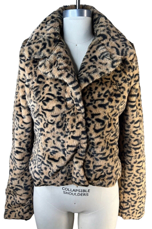 Everybody Talks Plush Faux Fur Leopard Print Short Jacket Size Large