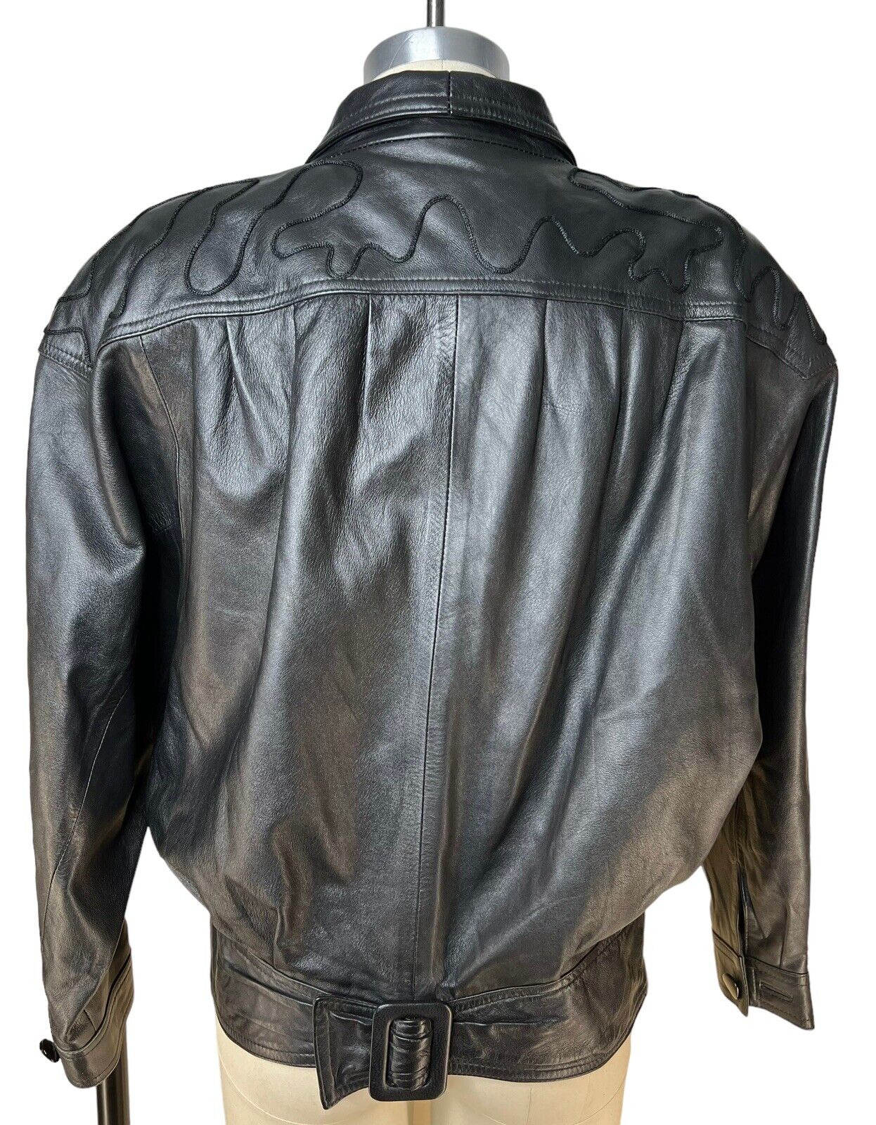 Women’s Black Italian Leather Cropped Jacket Embroidered Shoulder By Regal
