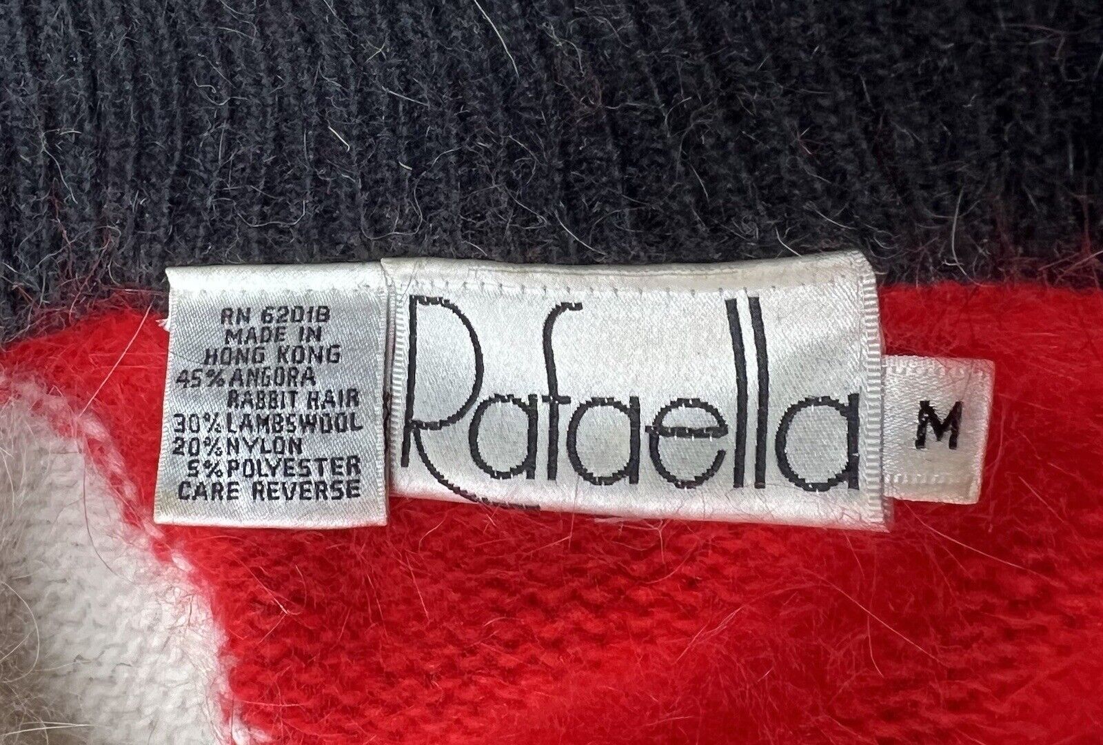 Rafaella Metallic Gold Cream Red Angora Lambswool Pullover Sweater Size M