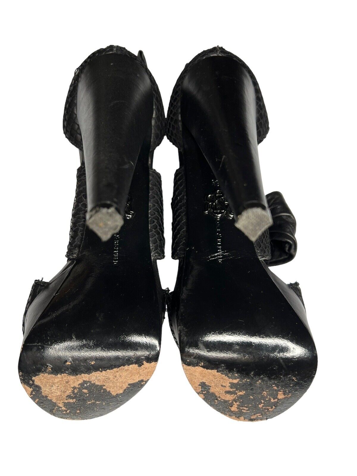 Rock & Republic Black Leather & Mesh Six Inch Cone Heels Size 38.5/8