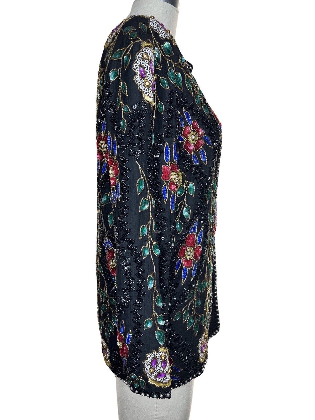 Elegance By Anujan Beaded Floral Sequined Silk Jacket Size M