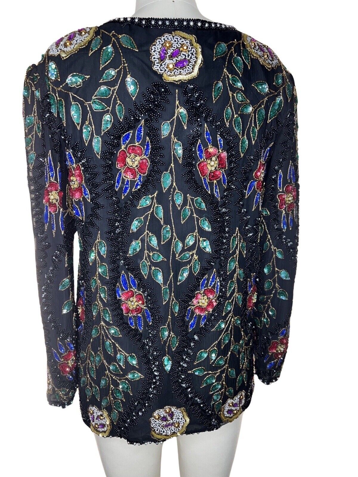 Elegance By Anujan Beaded Floral Sequined Silk Jacket Size M