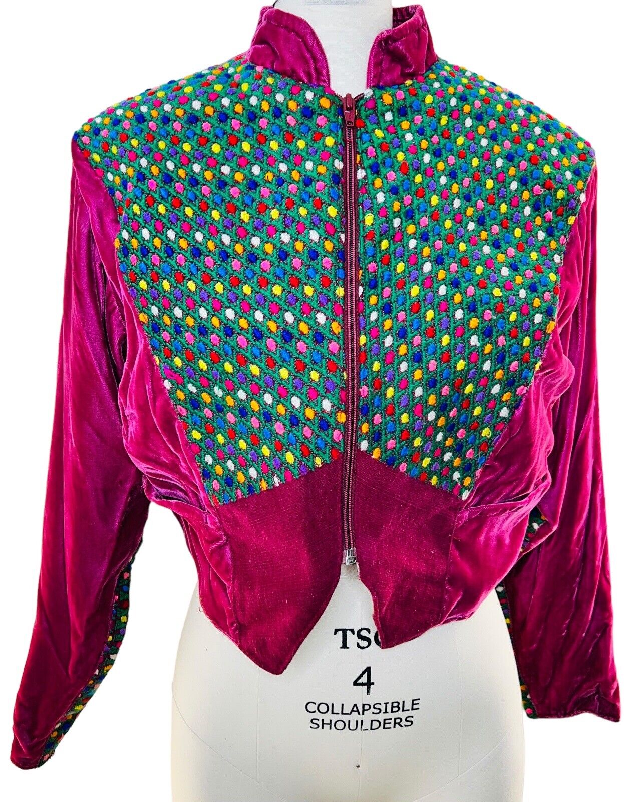Beetroot Velour CAPRI-"O"N Guatemala Jacket With Embroidery Size Medium