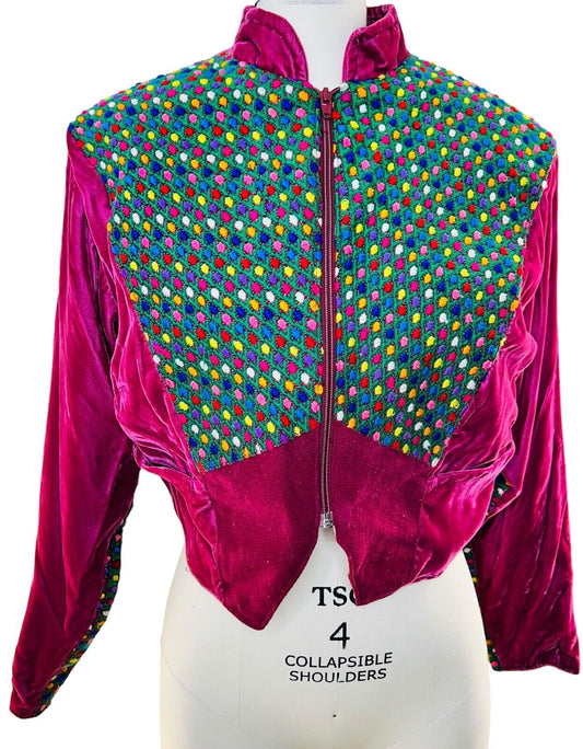Beetroot Velour CAPRI-"O"N Guatemala Jacket With Embroidery Size Medium