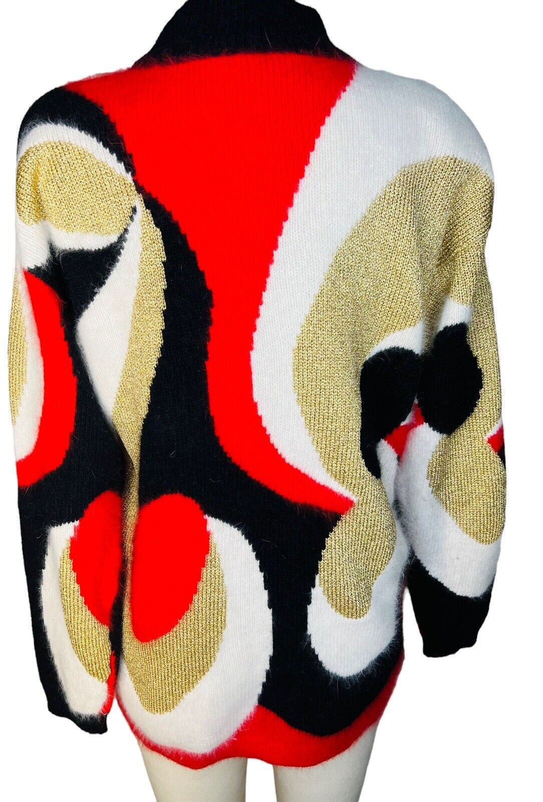 Rafaella Metallic Gold Cream Red Angora Lambswool Pullover Sweater Size M