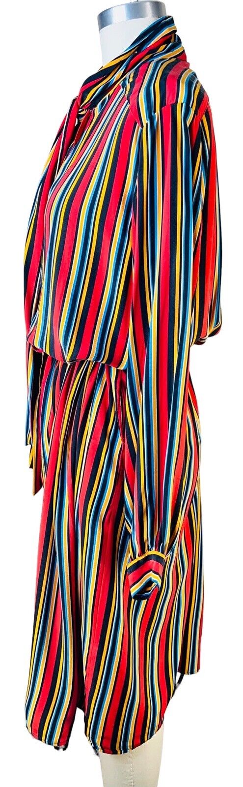 Jack Mulqueen New York Silk Multicolor Striped Midi Dress Size XL