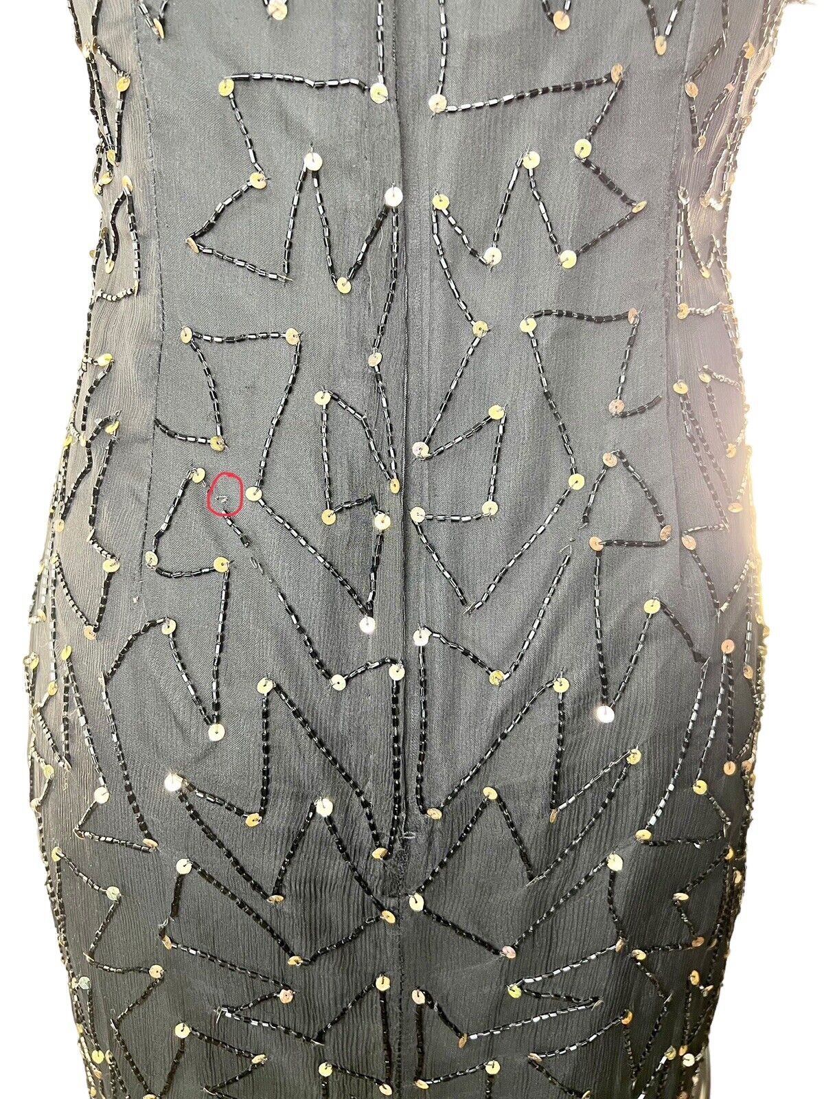 Stenay Silk Black And Gold Beaded Mini Dress Size 6