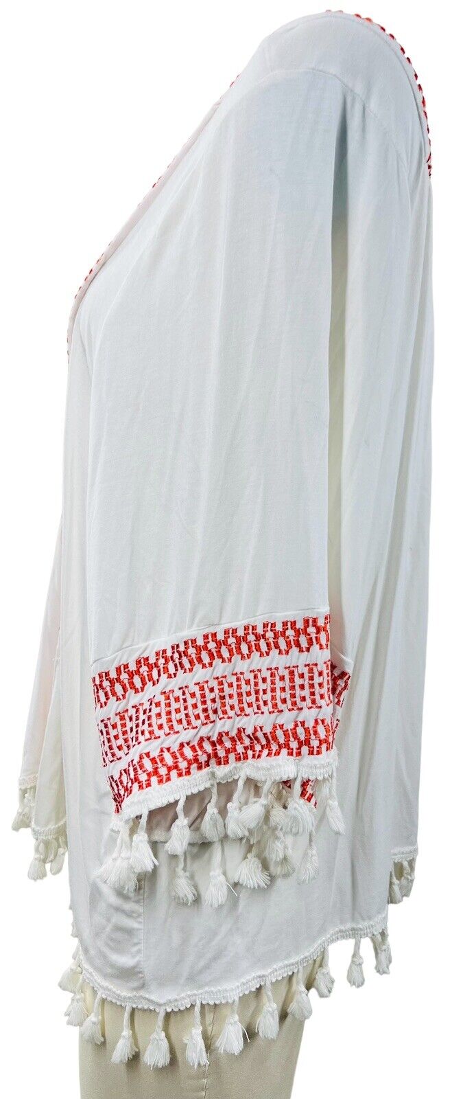 New Pol Short Cotton Duster with Embroidery and Tassels Size XSmall