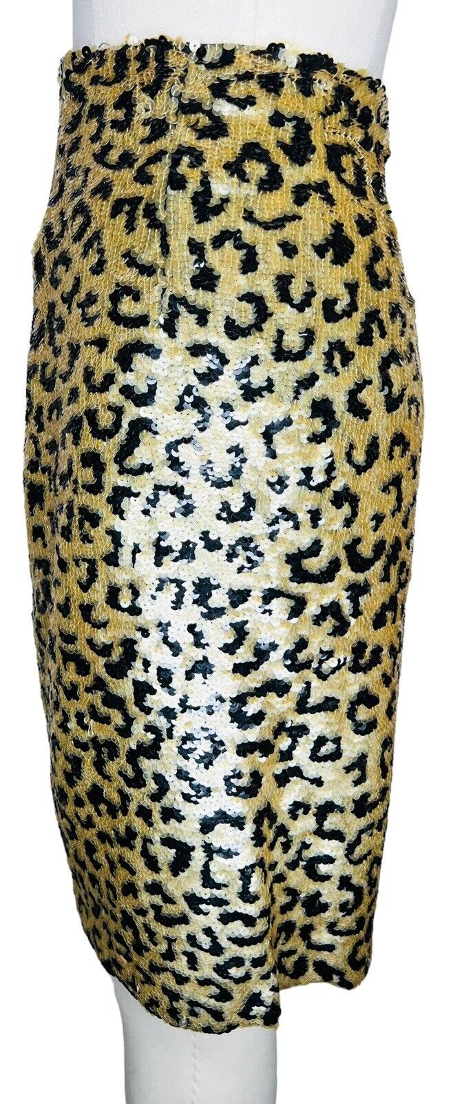 Oleg Cassini Black Tie Sequined Leopard Print Silk Pencil Skirt Size 10