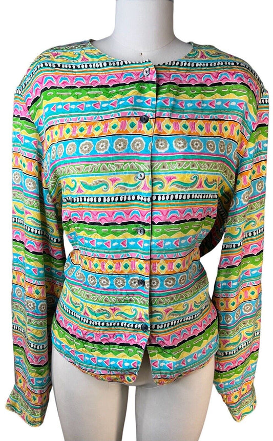 La Chine Classic By Galinda Wang Multicolored Silk Long Sleeved Button Up Top