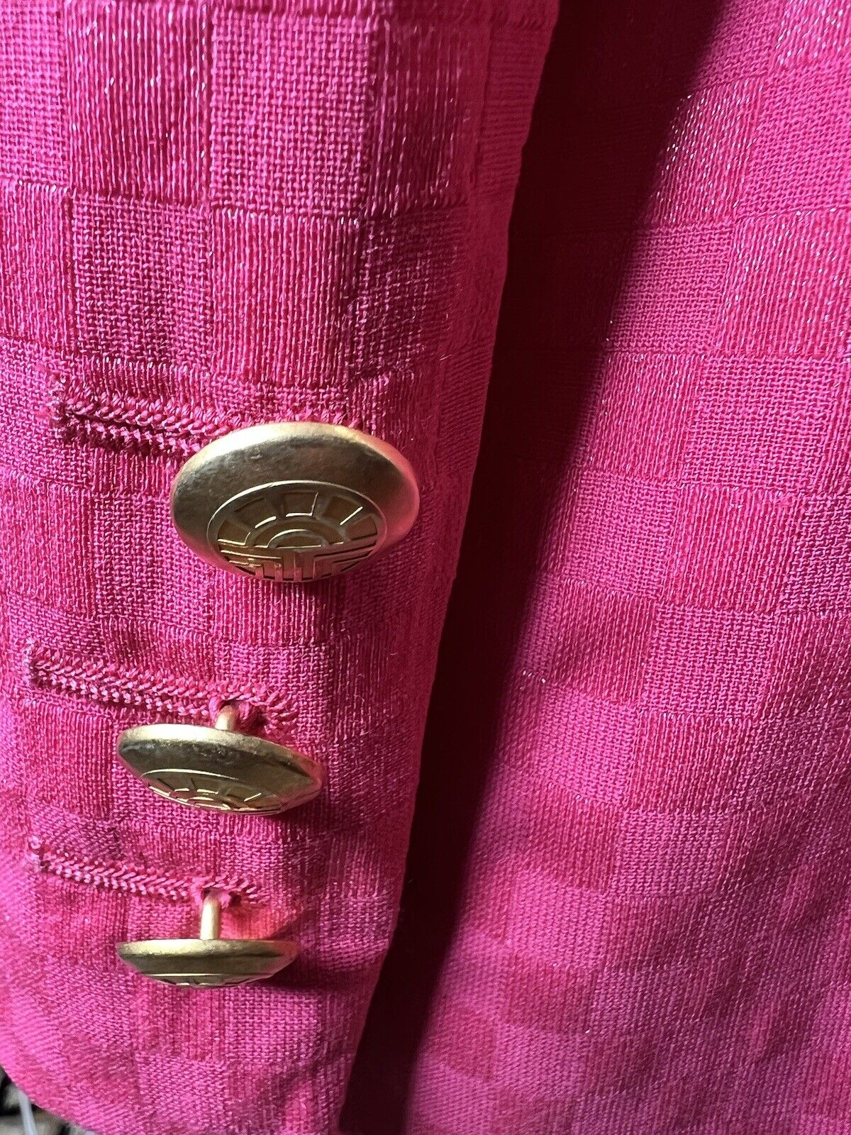 Louis Feraud Fuchsia Skirt Suit Gold Buttons Size 12