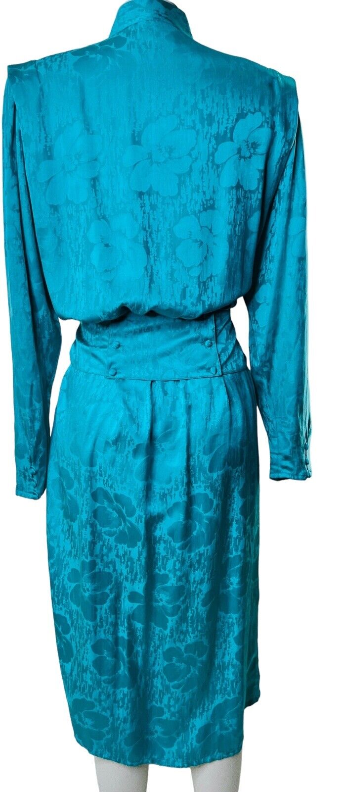 Cadaz 100% Silk Teal Pleated Midi Vintage Dress Size 14