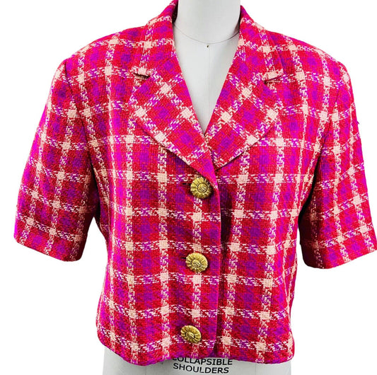 Ann May Silk Woven Blazer Large Gold Buttons Size 10