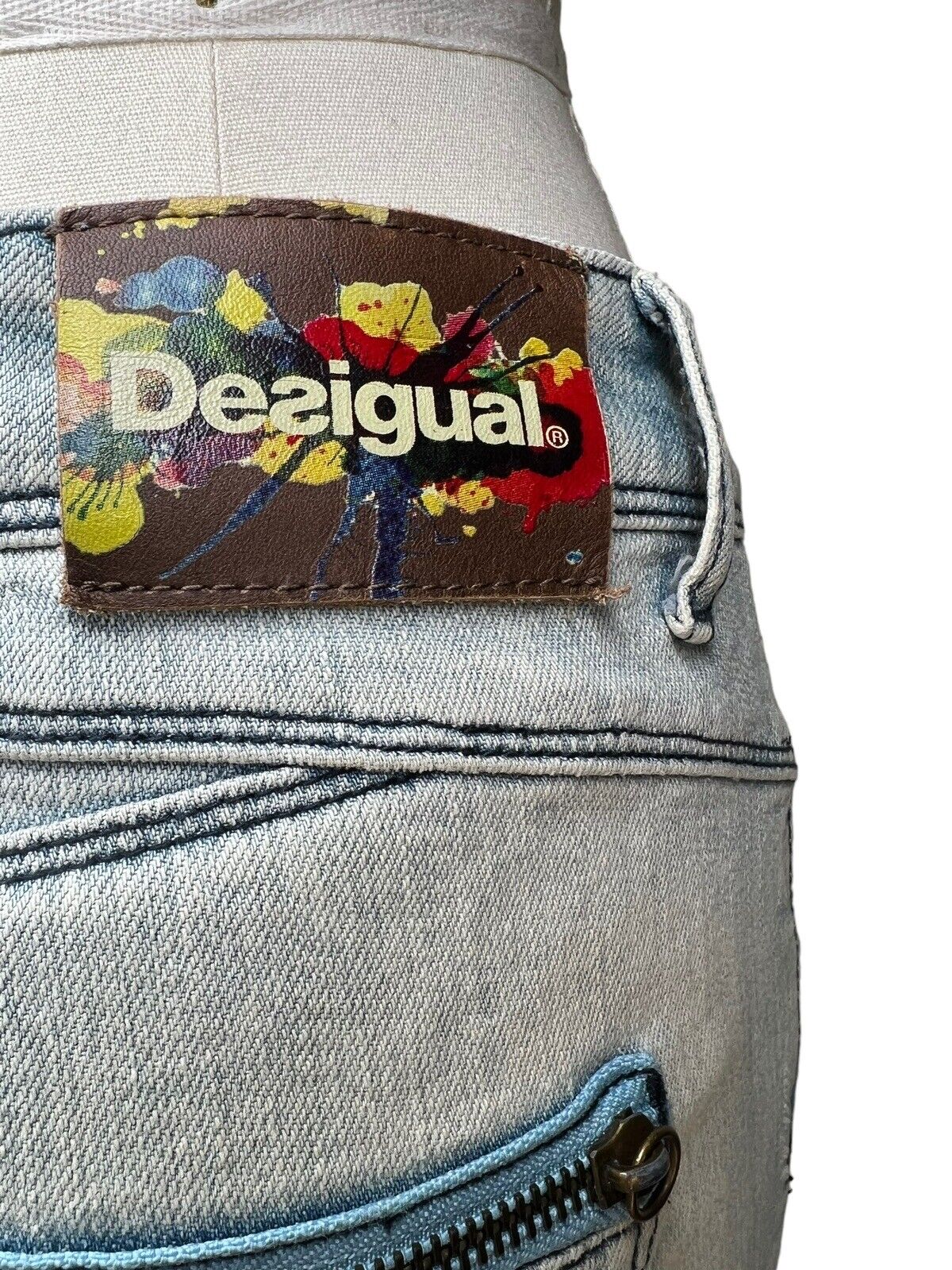 Desigual Womens Embellished Low-rise Skinny Denim Jeans Waist 32.5 Inches