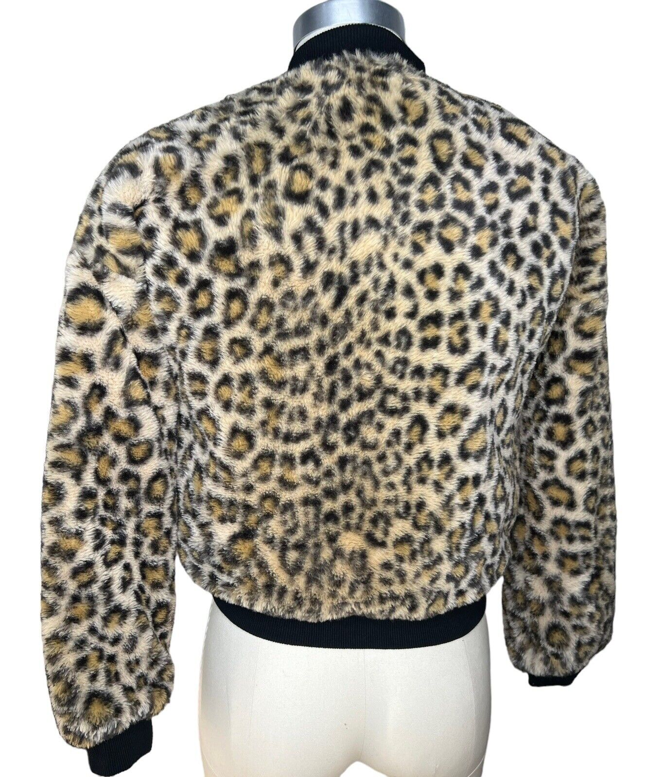 Women’s Reversible Gold Lame Leopard Print Faux Fur Baseball Jacket Size Small