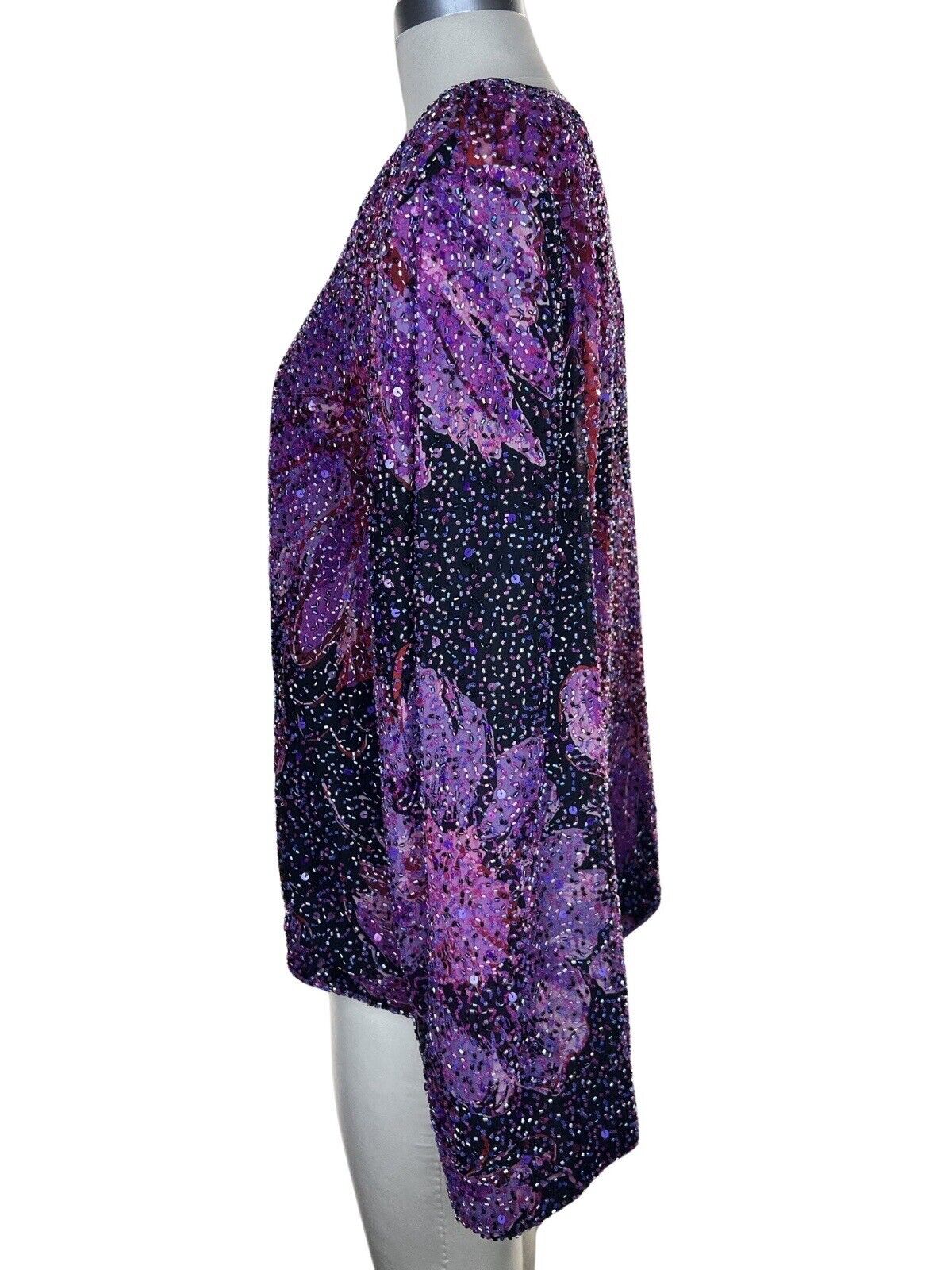 Sean Collection Silk Beaded Floral Cardigan Evening Jacket Size 2x
