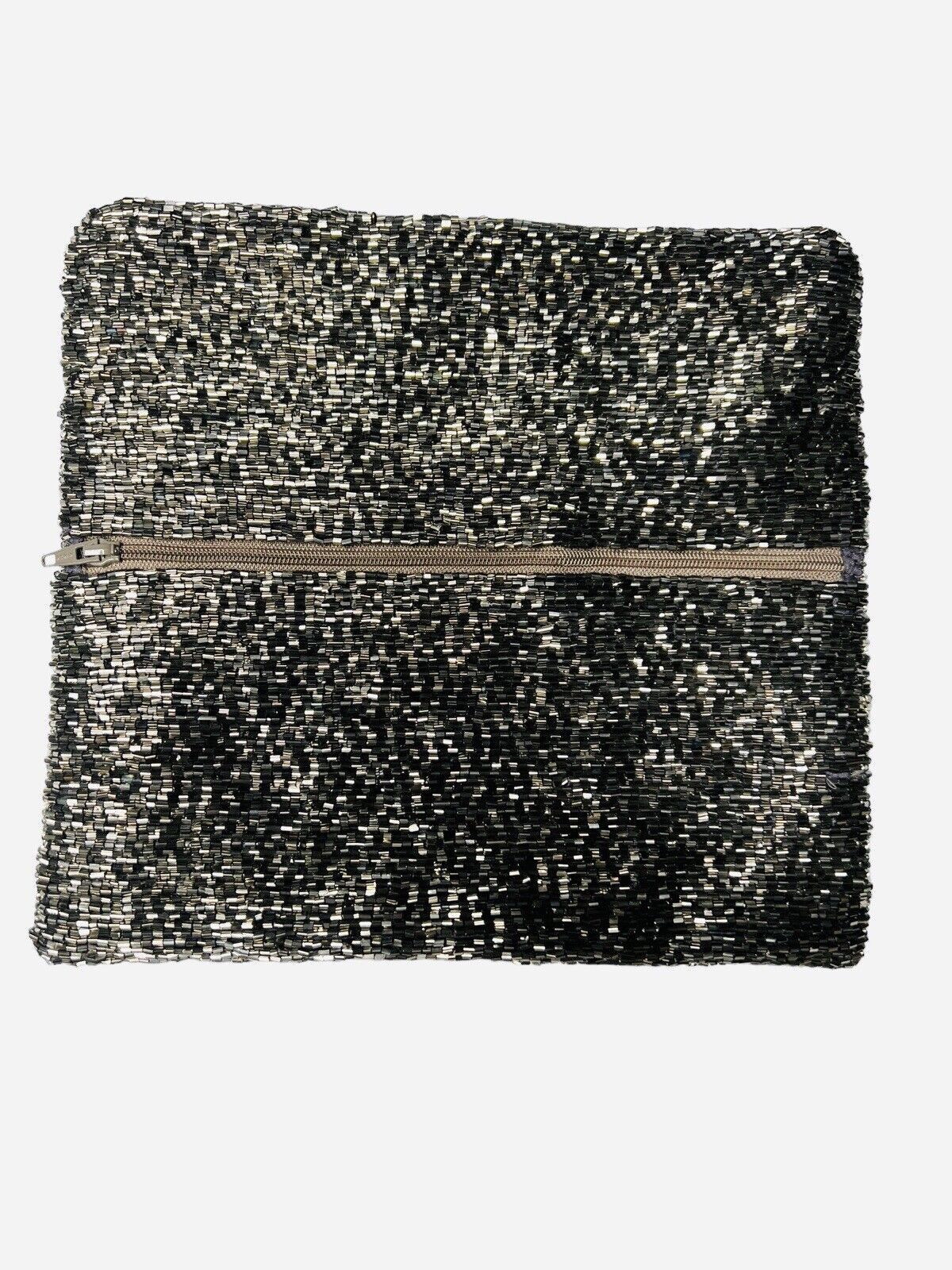Moyna Fold-over Pewter Beaded Zip Clutch