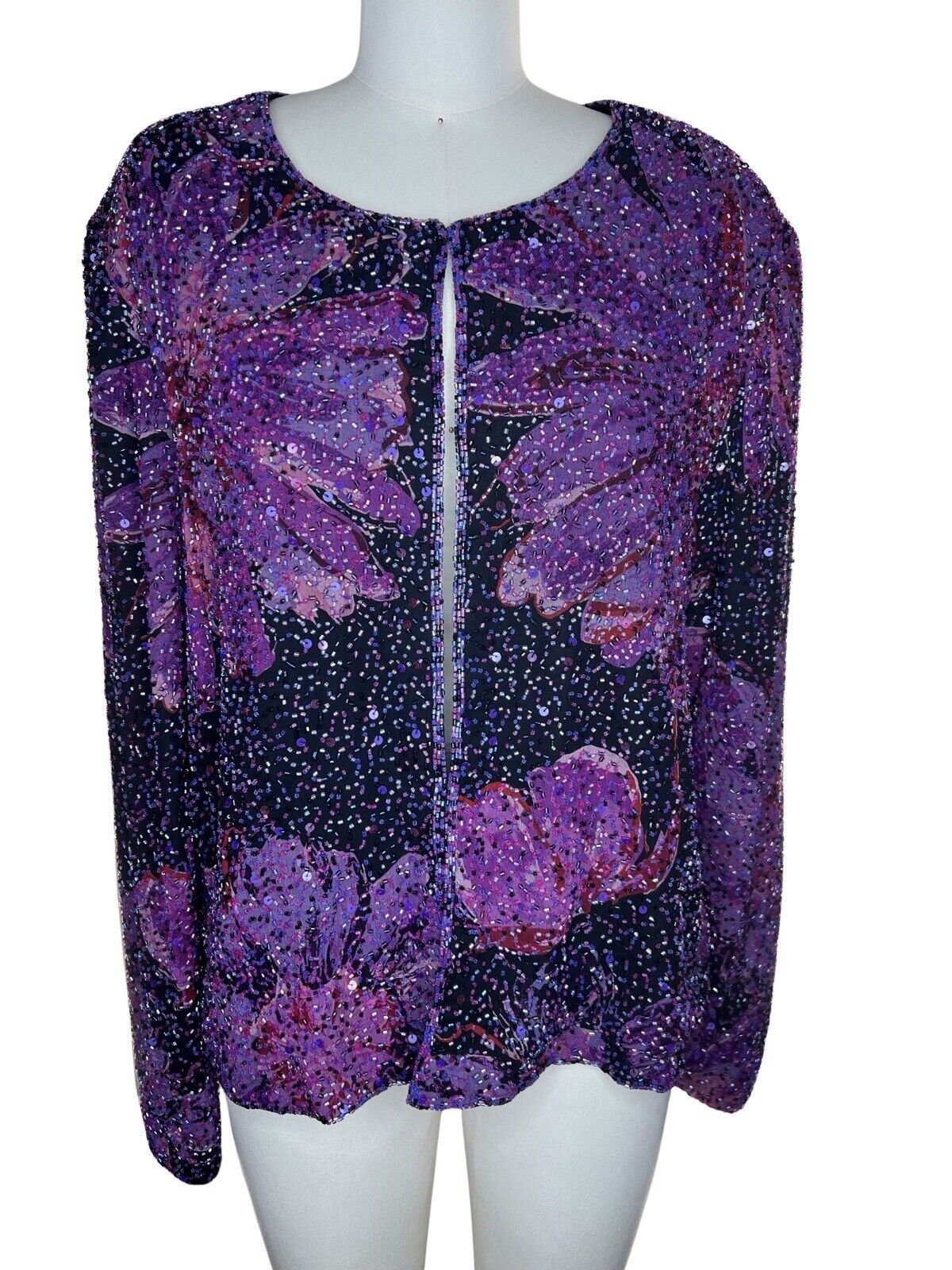 Sean Collection Silk Beaded Floral Cardigan Evening Jacket Size 2x