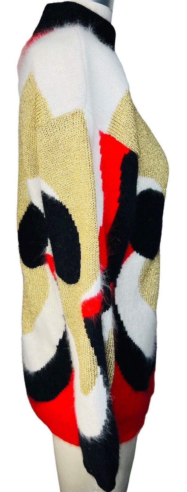 Rafaella Metallic Gold Cream Red Angora Lambswool Pullover Sweater Size M