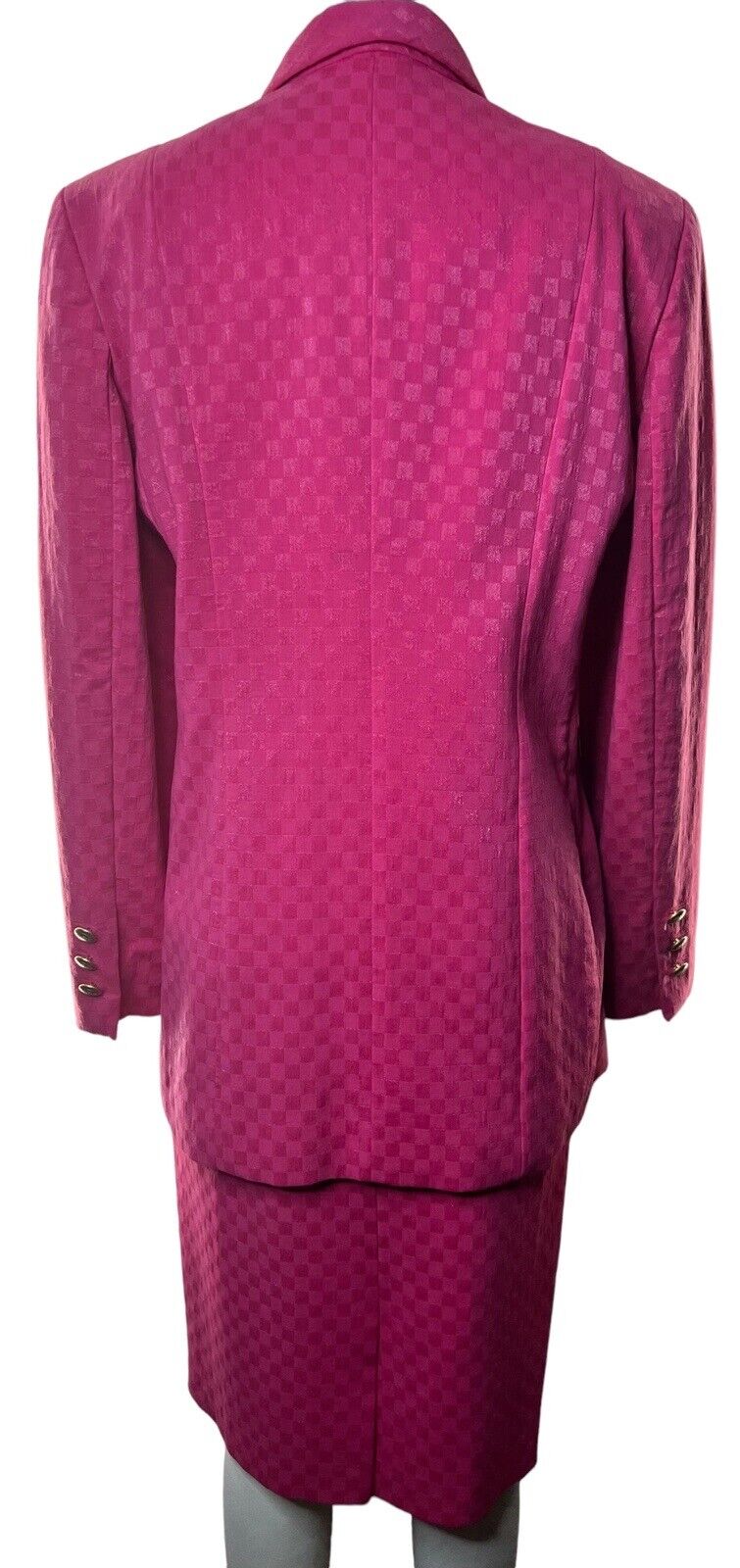Louis Feraud Fuchsia Skirt Suit Gold Buttons Size 12