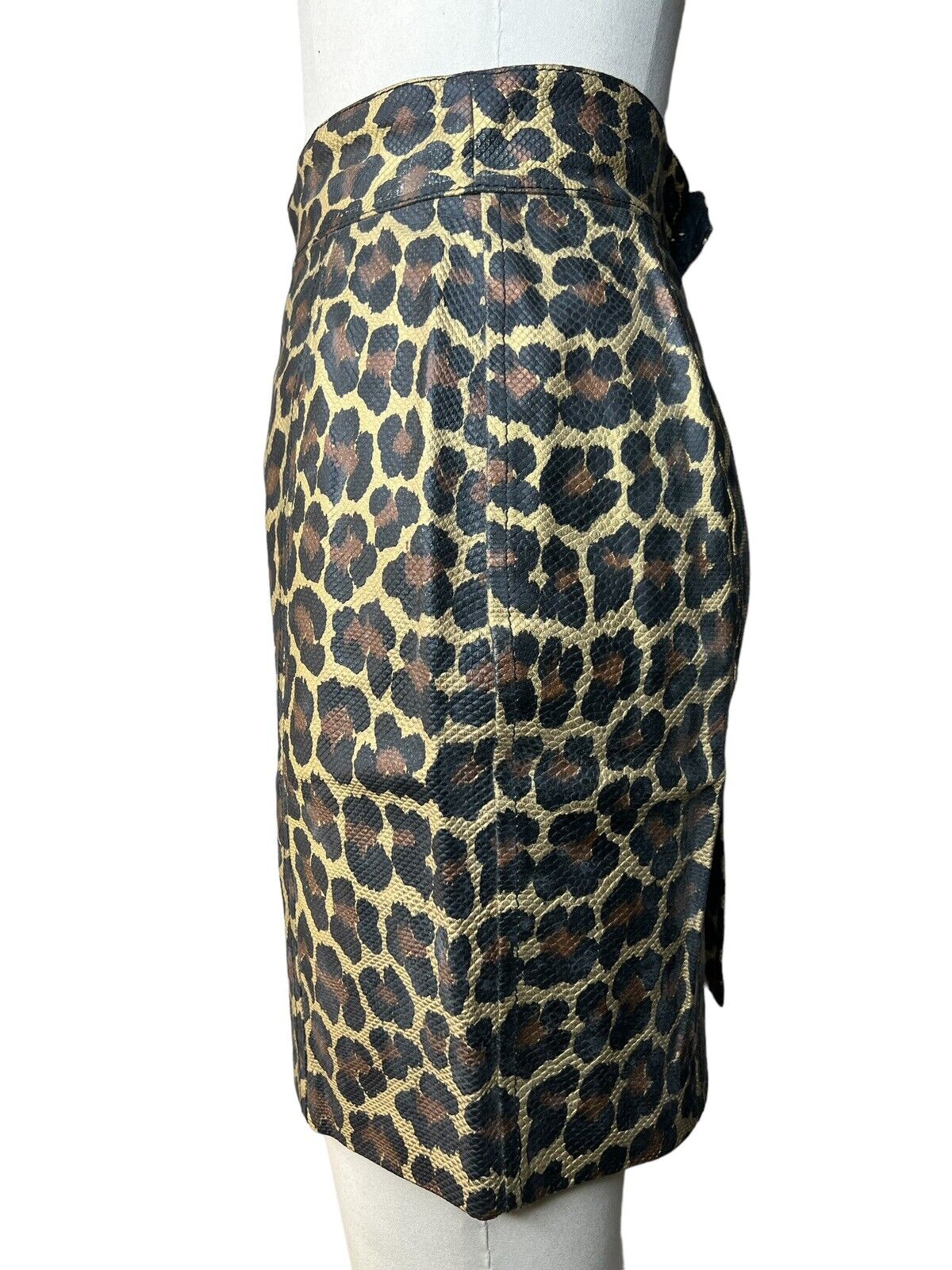 Vera Pelle Leopard Print Leather Mini Skirt Size 27